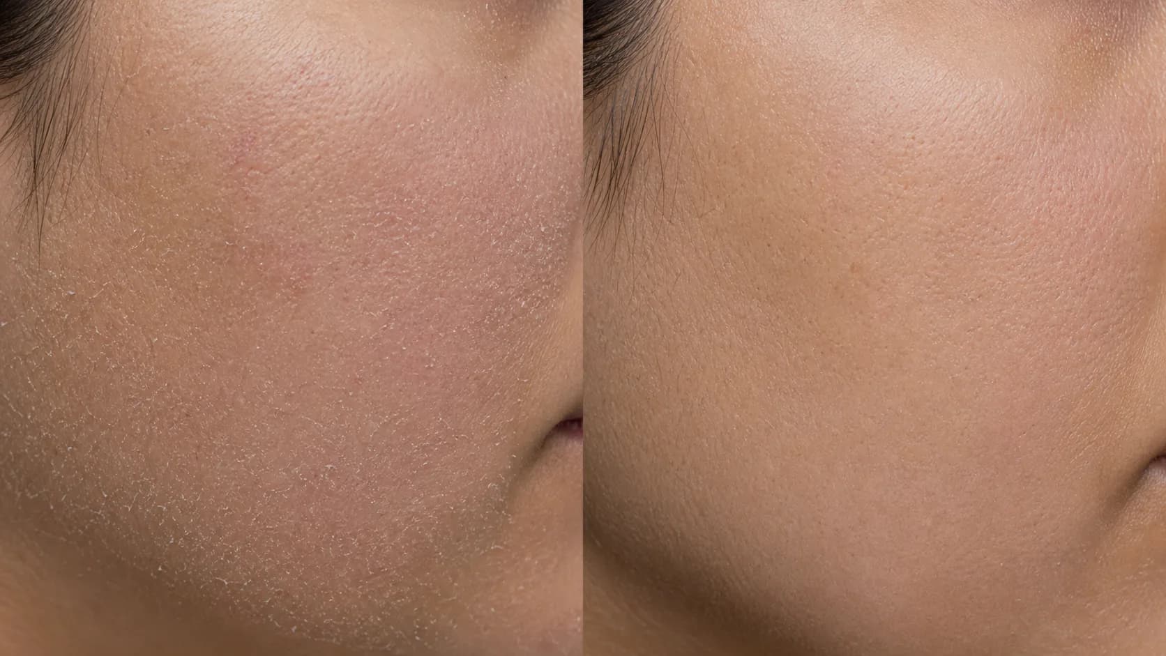 Flaky barrier texture before-and-after pair