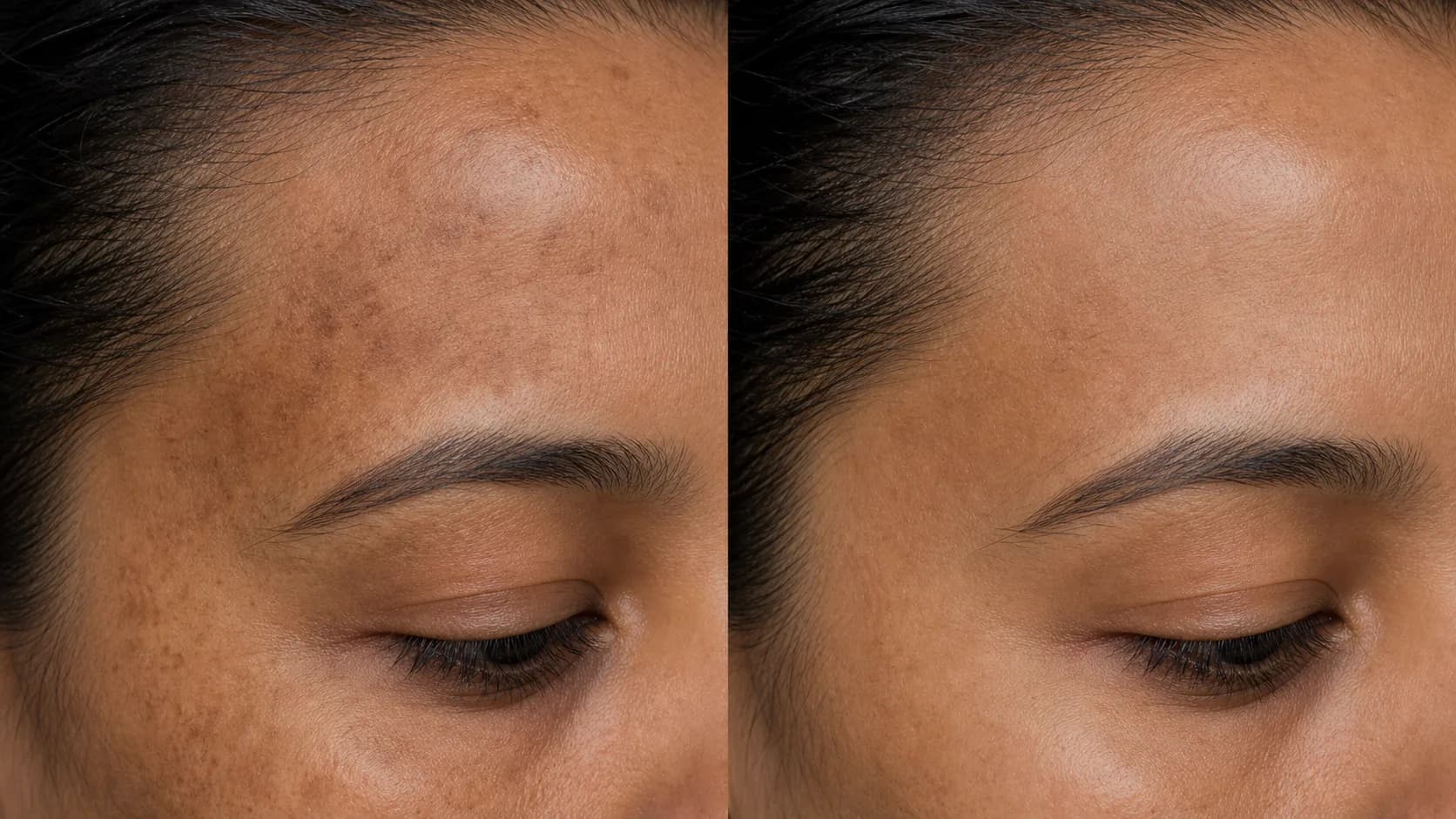 Patchy discoloration before-and-after pair